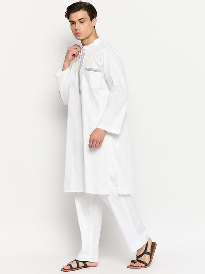 Cotton White Kurta Pajama Set For Men