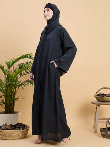 Olive Black Front Open Dubai Abaya Burqa with Matching Hijab