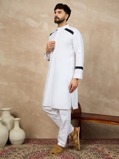 Nabia White Cotton Kurta Pajama Set For Men