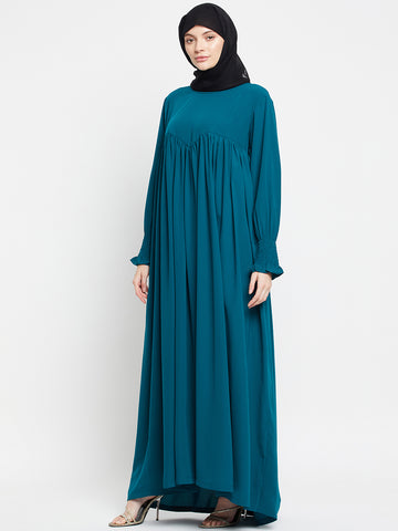 Green A-line Abaya with Black Georgette Scarf