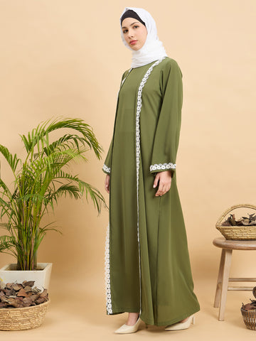 Modest Lace Abaya Burqa with White Georgette Hijab for Women