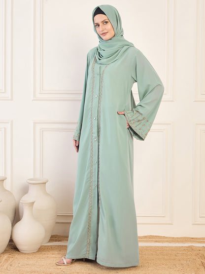 Nabia Handwork Luxury Front Open Abaya with Matching Hijab