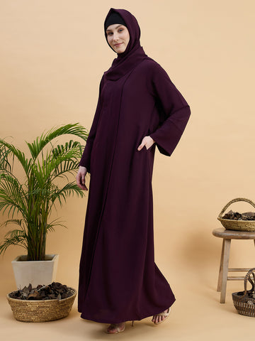 Women’s Solid Purple Abaya Burqa with Matching Hijab