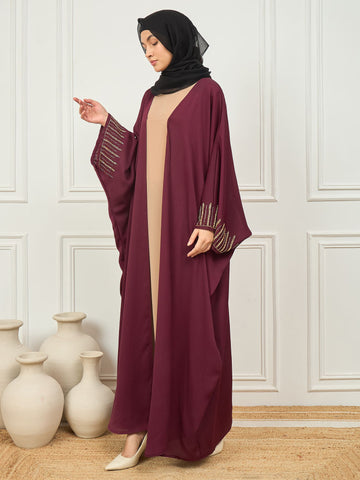 Nabia 2 Piece Handwork Shrug Abaya with Black Georgette Hijab
