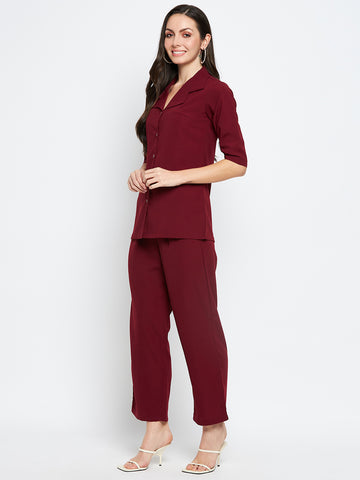 Nabia Women Maroon Solid Co-Ord Set