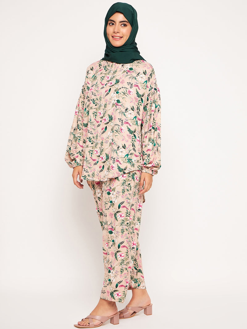 Nabia Pink Floral Printed Loose Fit co-ord set For Women