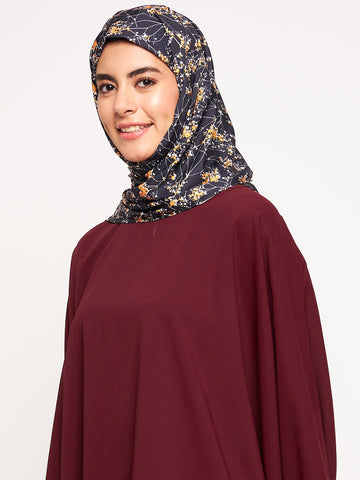 Nabia Black and Yellow Floral Printed Ragular Use Women’s Scarf