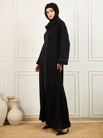 Nabia's Women Black Solid Luxury Handworked Abaya Burqa with Matching Georgette Hijab