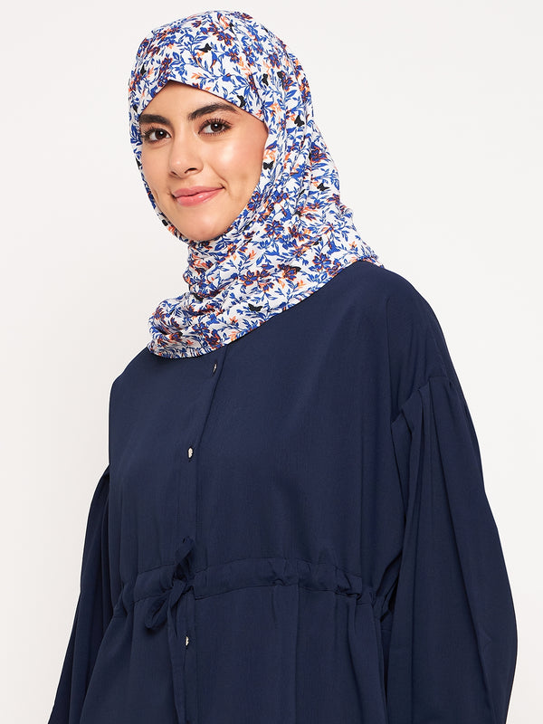 Nabia Blue and Gold Floral Printed Ragular Use Women’s Scarf