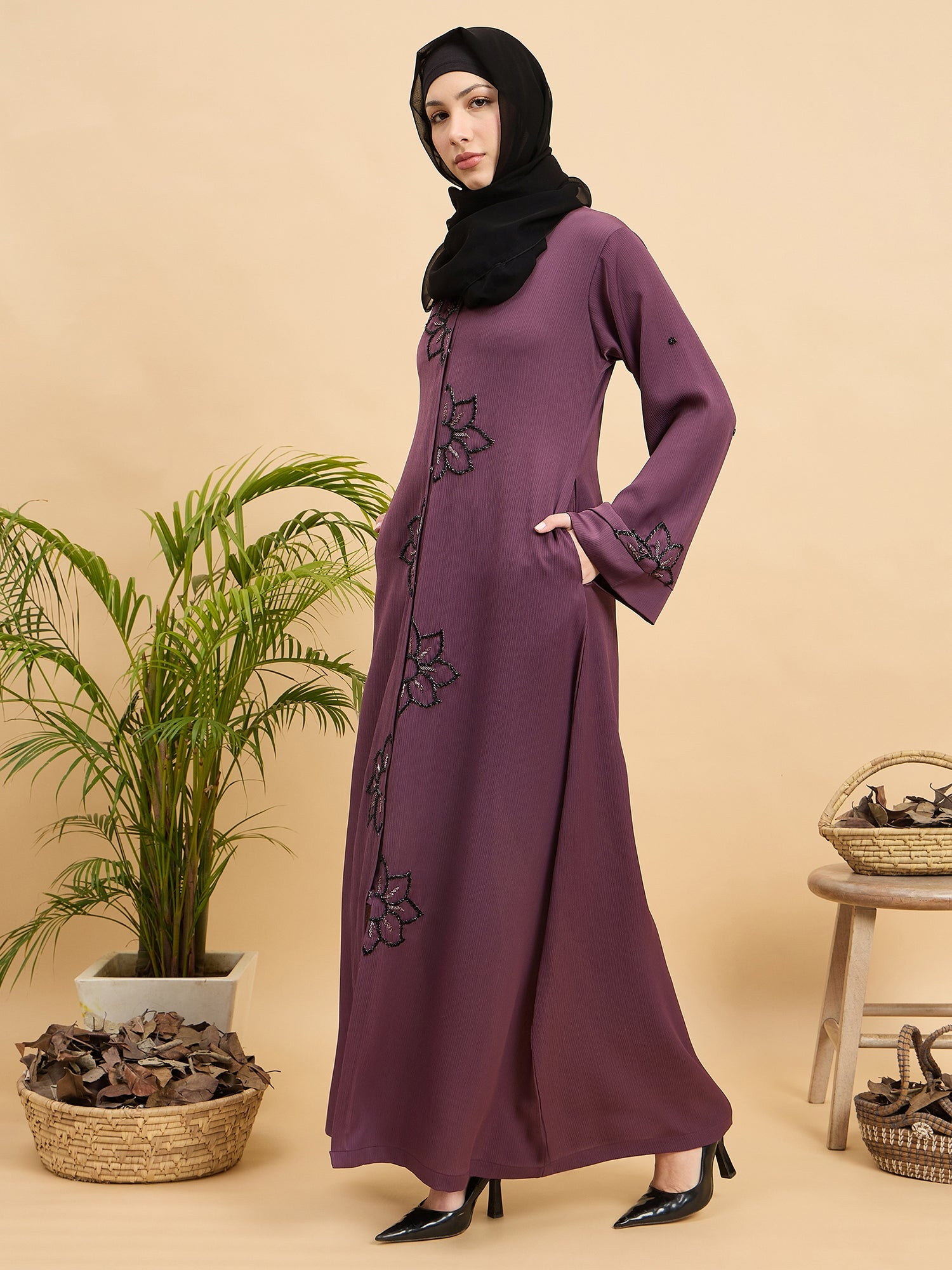 Modest Handworked Front Open Luxury Abaya Burqa with Hijab