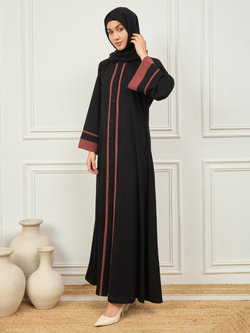 Black and rust Front Open abaya with Black Georgette Hijab