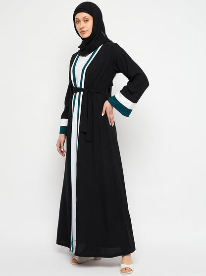 2 Piece Front Open Shrug Abaya Set with Black Georgette Hijab