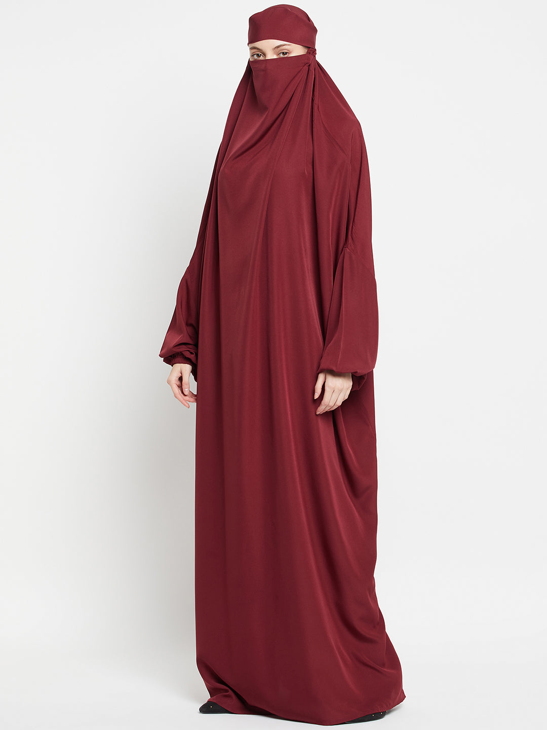 Maroon Free Size Adjustable Nosepiece Jilbab Abaya for Girls and Women