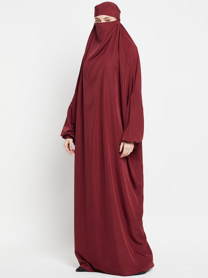 Maroon Free Size Adjustable Nosepiece Jilbab Abaya for Girls and Women