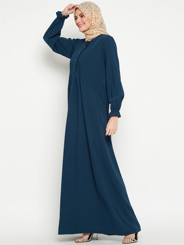 Nabia Women Teal Solid A-line Abaya Burqa With Black Georgette Scarf