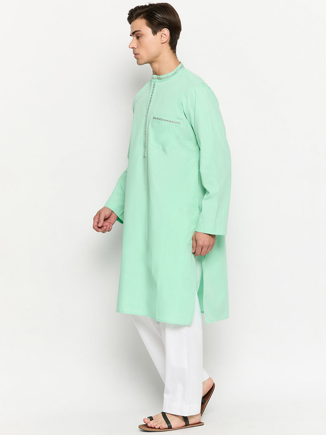 Green Embroidery Men's Kurta Pajama Set