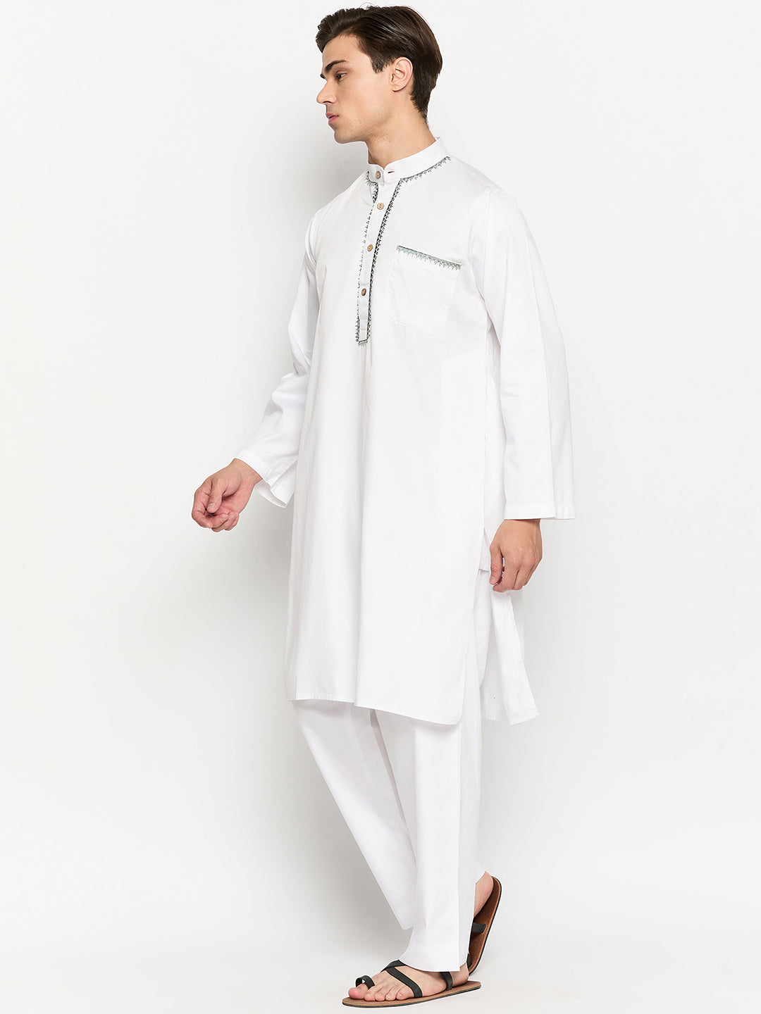 White Embroidery Mens Kurta Pajama Set