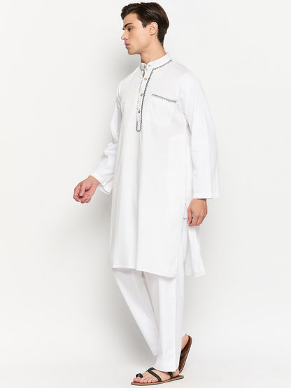 White Embroidery Mens Kurta Pajama Set