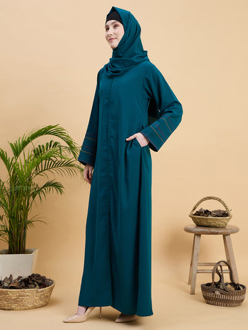 Women’s Solid Green Abaya Burqa with Matching Hijab