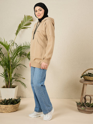 Women's Modest Beige Fleece Deen Over Dunya Winter Hoodie