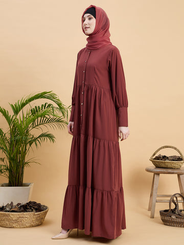 Women’s Solid Rust Abaya Burqa with Matching Hijab