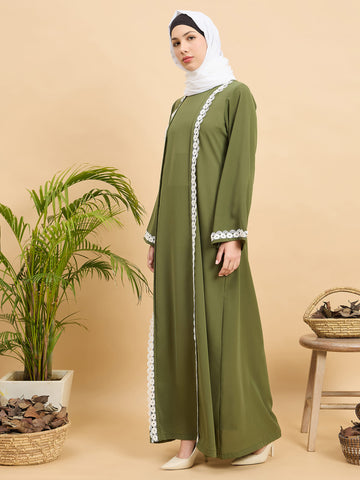 Modest Lace Abaya Burqa with White Georgette Hijab for Women