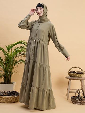 Women’s Beige Abaya Burqa with Matching Hijab