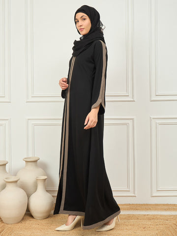 Nabia Black and Grey Aline Abaya with Black Georgette Hijab