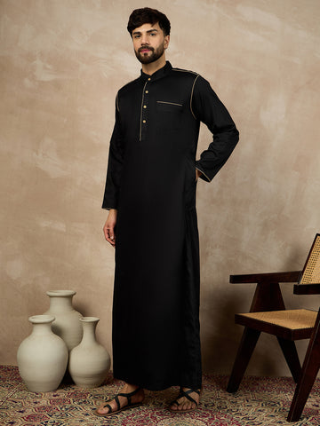 Nabia Black Mandarin Collar Men's Jubba/Thobe