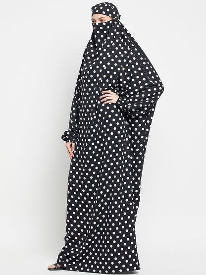 Black and White Polka Dot Free Size Jilbab Abaya for Girls and Women