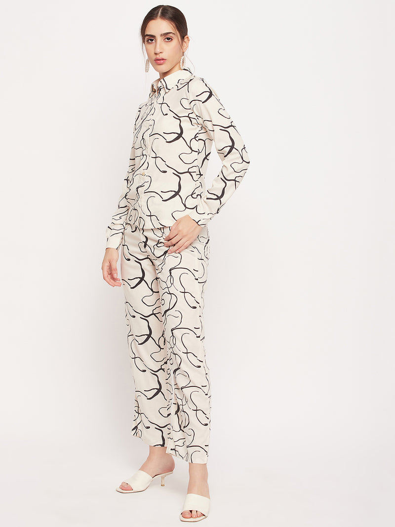 Nabia Women White & Black Printed Co-Ord Set