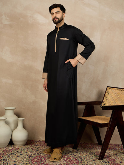 Nabia Black Solid Zip Closure Jubba/Thobe