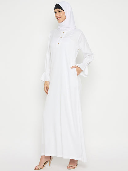 Rayon White Abaya Burqa with Black Georgette Hijab