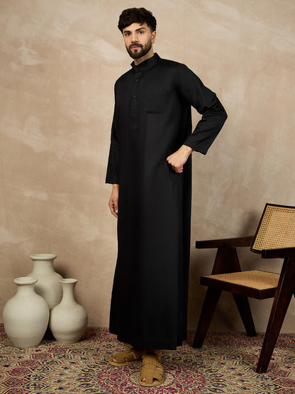 Nabia Black Mandarin Collar Cotton Jubba/Thobe