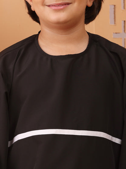 Nabia Black Boy's Thobe/Jubba with White Piping Detailing