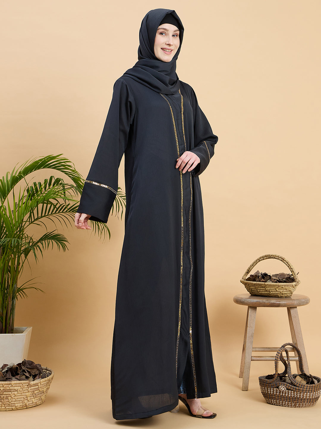 Olive Black luxury Abaya Burqa with Matching Hijab