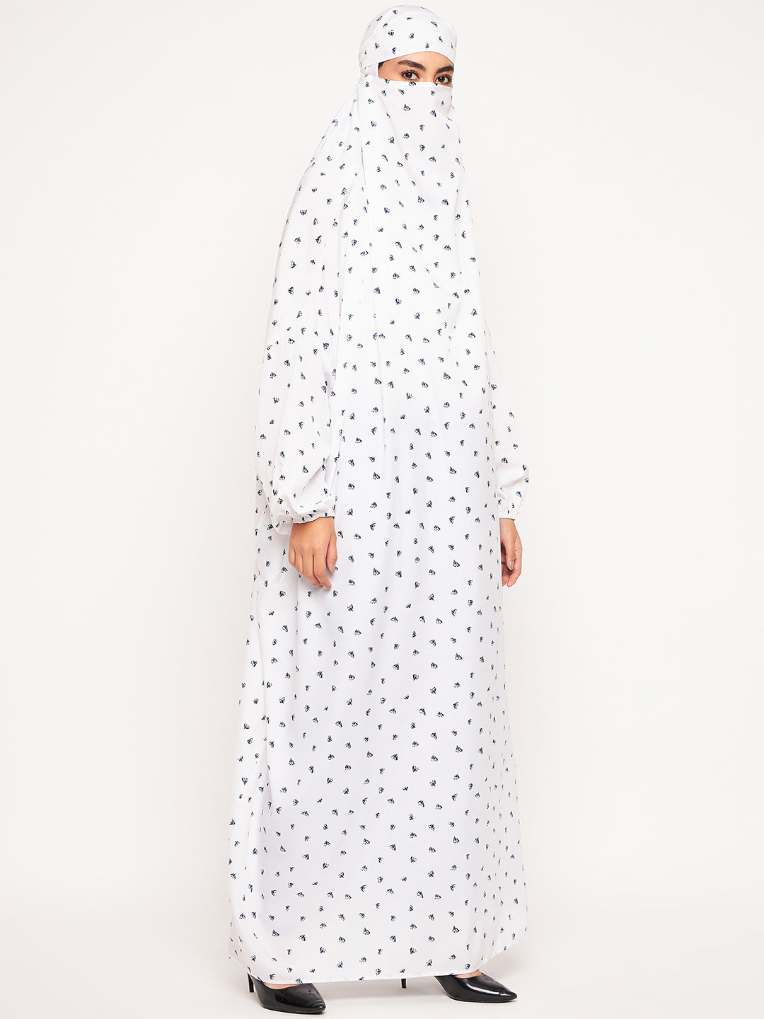 Nabia White Free Size Adjustable Nosepiece Jilbab Abaya for Girls and Women
