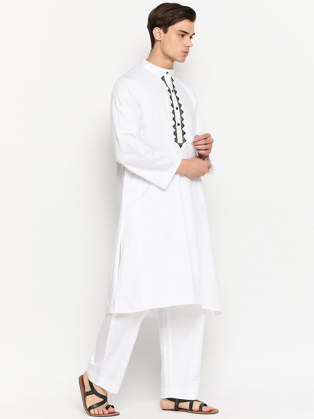 Embroidery Cotton Men's White Kurta Pajama Set