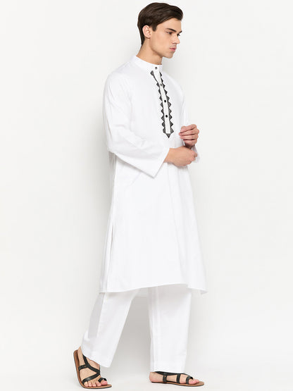 Embroidery Cotton Men's White Kurta Pajama Set