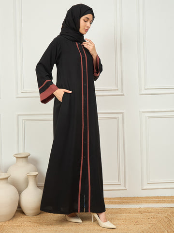Black and rust Front Open abaya with Black Georgette Hijab