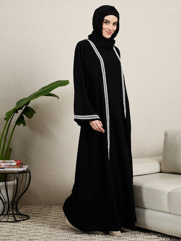 2 Piece Black Shrug Set Abaya with Black Hijab