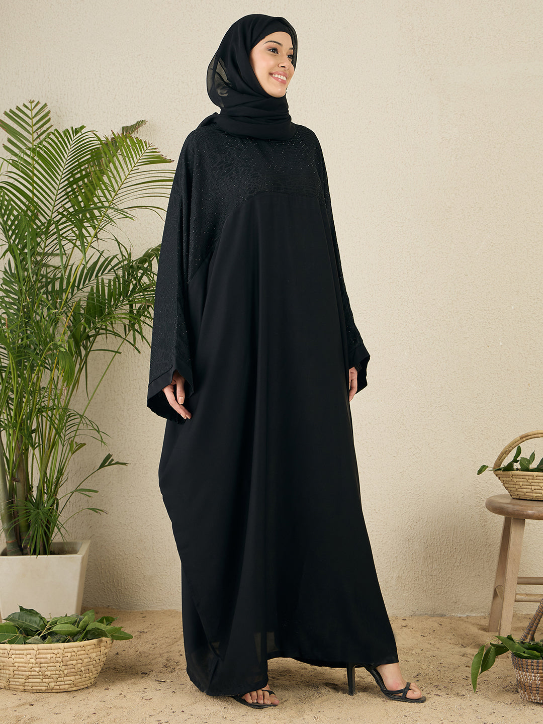 Black Free size Kaftan Abaya for Women with black hijab