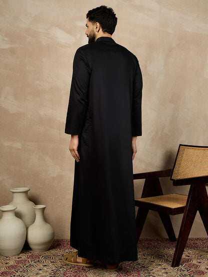 Nabia Black Solid Thobe/Jubba For Men