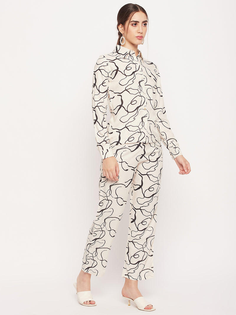Nabia Women White & Black Printed Co-Ord Set