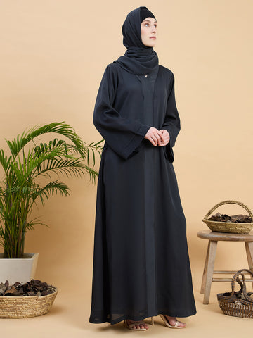 Olive Black Front Open Dubai Abaya Burqa with Matching Hijab