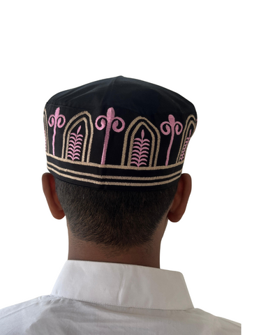 Black Embroidered Prayer Kufi Cap