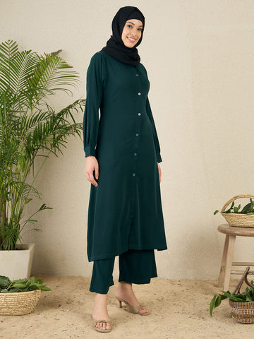 Nabia Green Solid Co-ord Set for Women