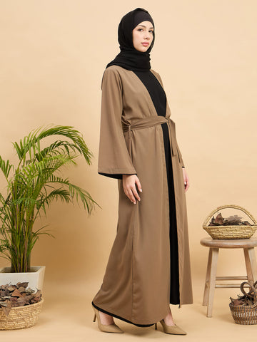 2 Piece Shrug Abaya Set with Black Hijab For Women