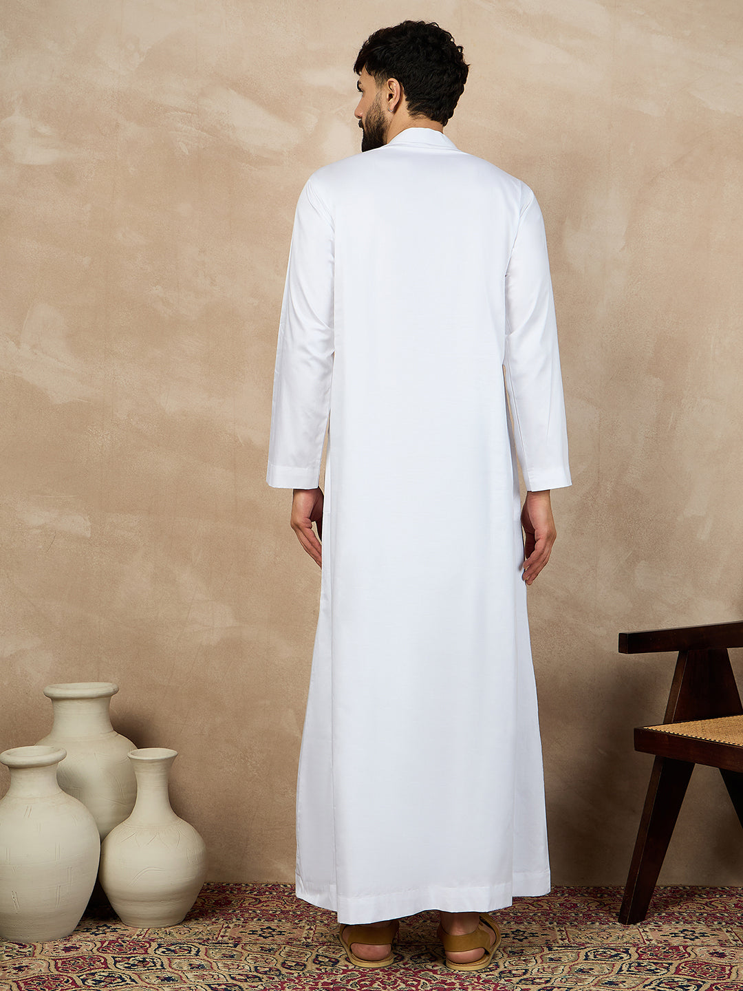 Nabia White Solid Cotton Thobe/Jubba For Men