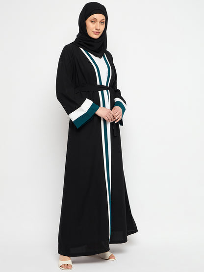 2 Piece Front Open Shrug Abaya Set with Black Georgette Hijab